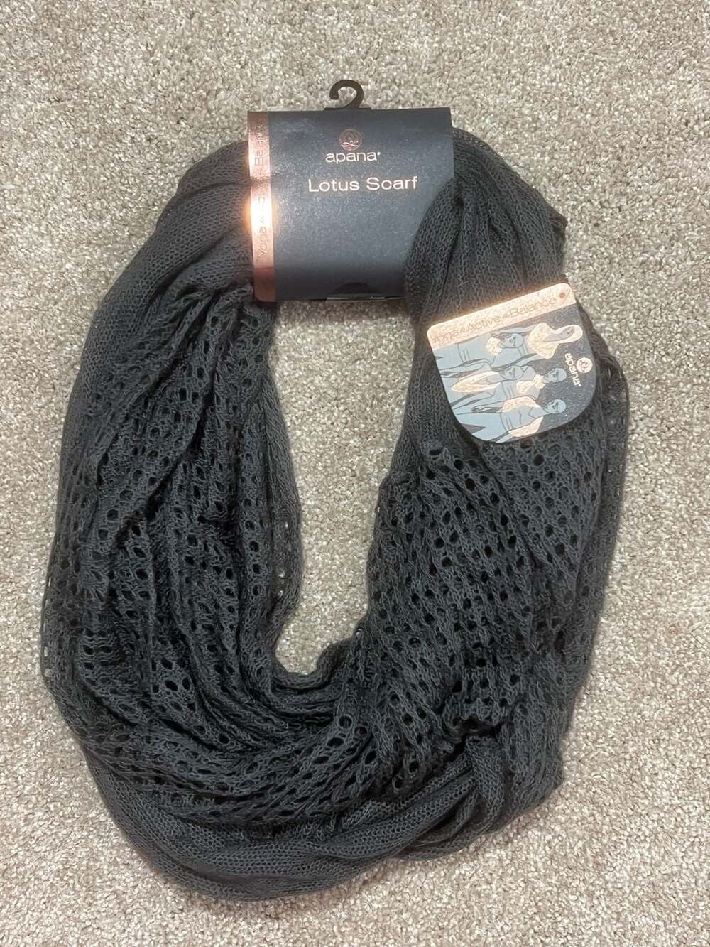 Apana Lotus Scarf Breathable Knit Infinity Wrap, Black, Style FLY121